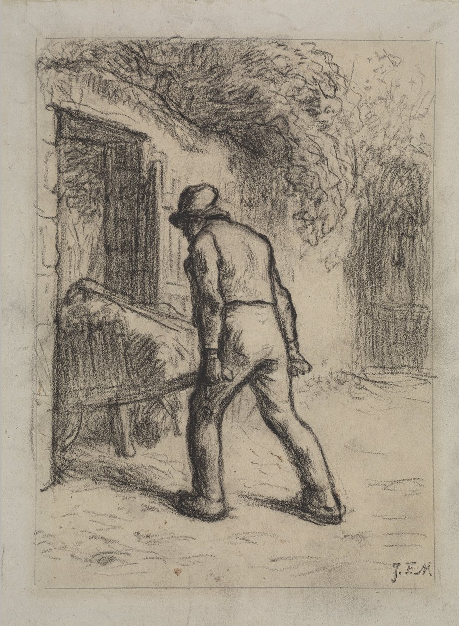 Estudio para hombre con carretilla de Jean Francois Millet