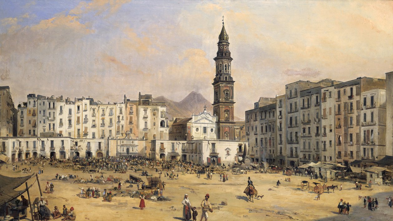 Piazza, Nápoles, Italia, mediados del siglo XIX de Jean Auguste Bard