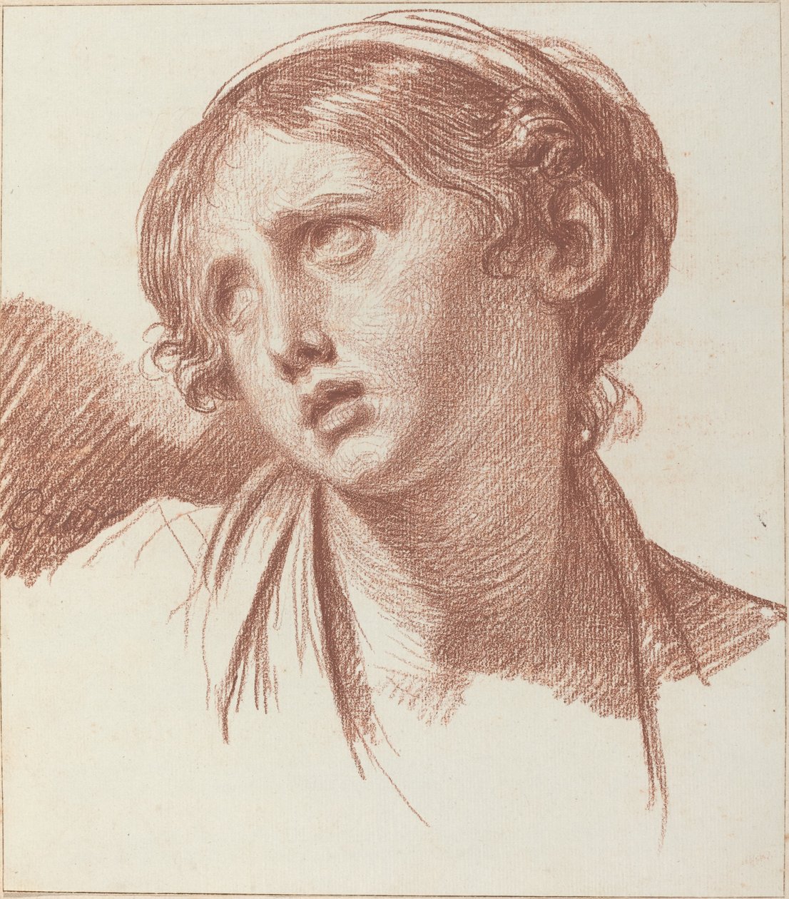 Una joven mirando hacia arriba de Jean Baptiste Greuze