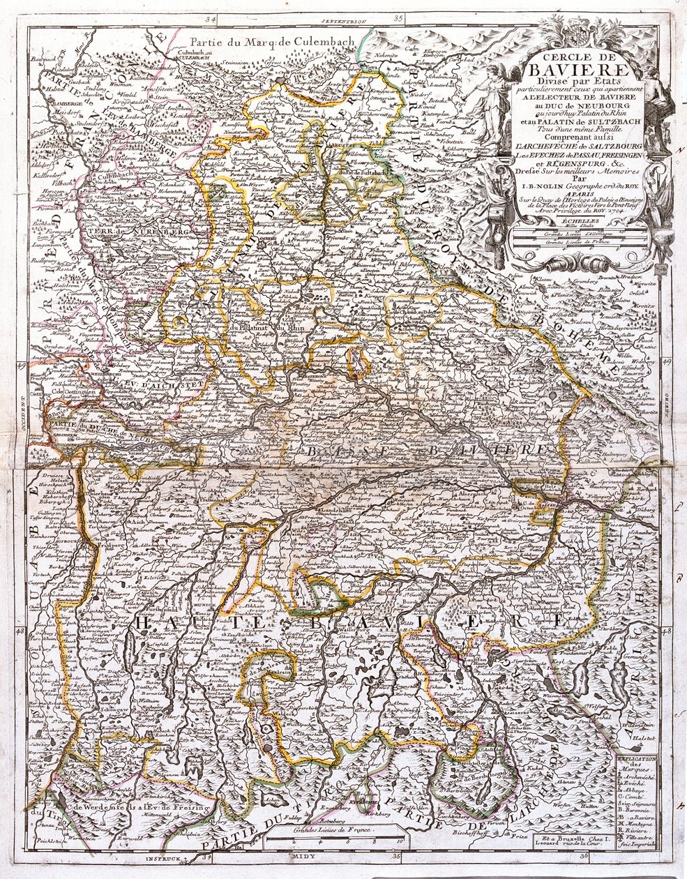 Mapa de Baviera (Alemania) (Grabado) de Jean Baptiste Nolin