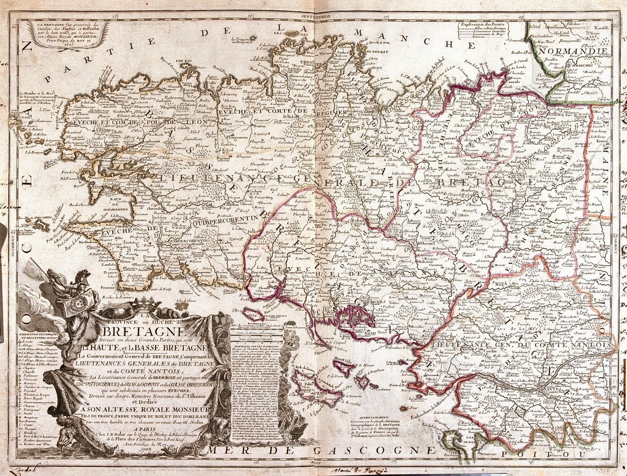 Mapa de Bretaña (Francia) de Jean Baptiste Nolin