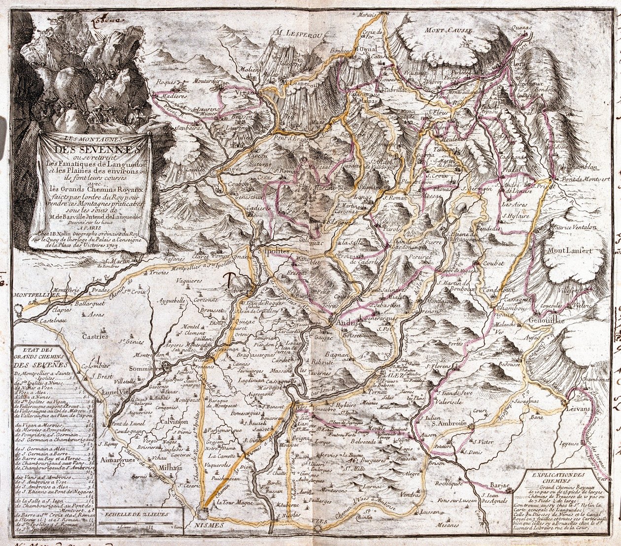 Mapa de las Cevenas (Francia) (Grabado) de Jean Baptiste Nolin