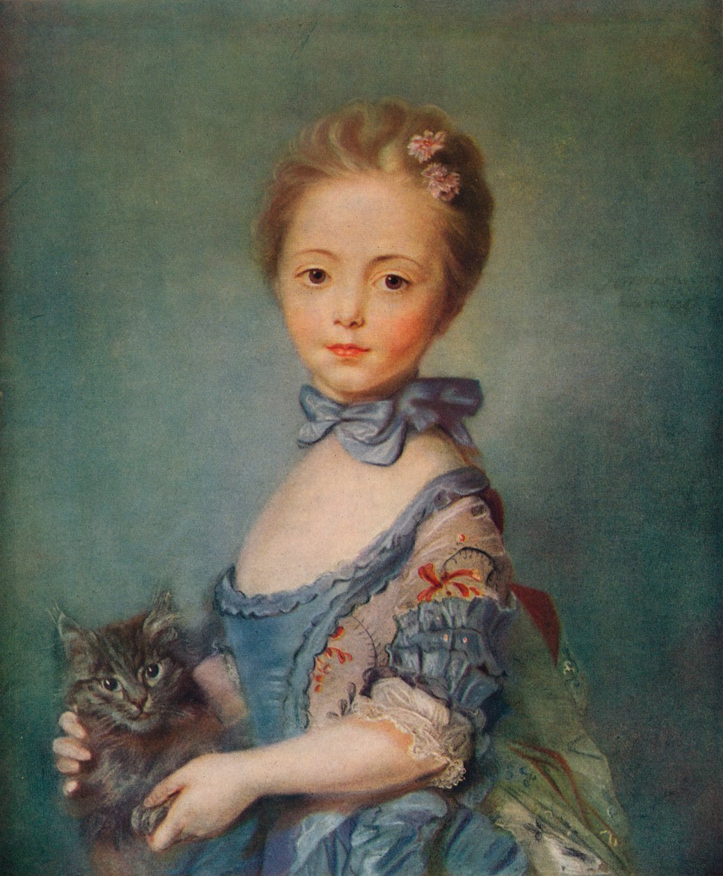 Una niña con gatito, c1743 de Jean Baptiste Perronneau