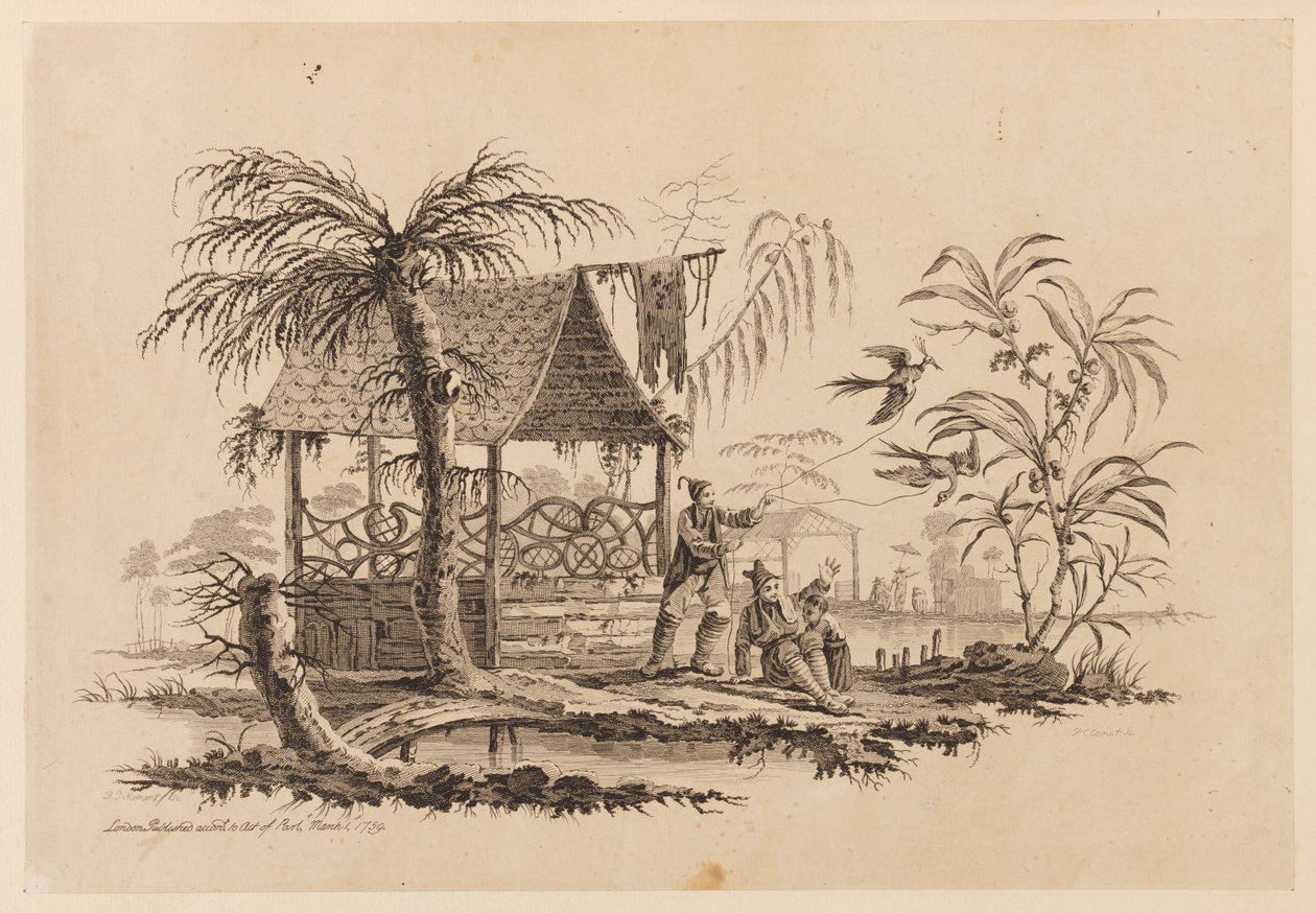 Figuras volando una cometa de Jean Baptiste Pillement