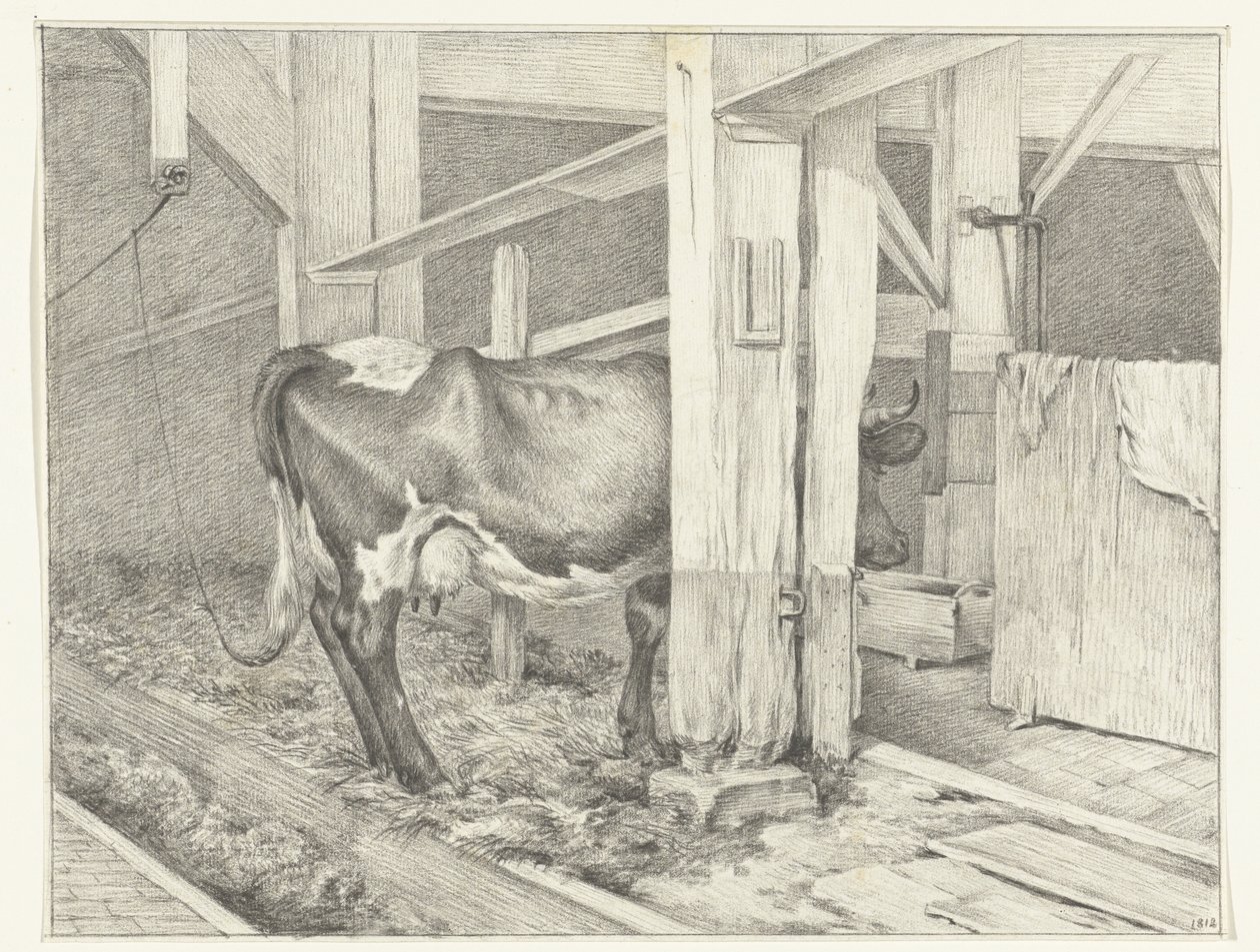 Vaca de pie en un establo, a la derecha. de Jean Bernard