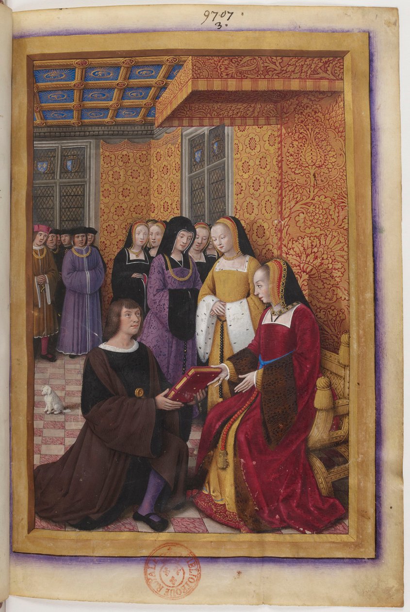 Miniatura de dedicación del Viaje a Génova de Jean Bourdichon