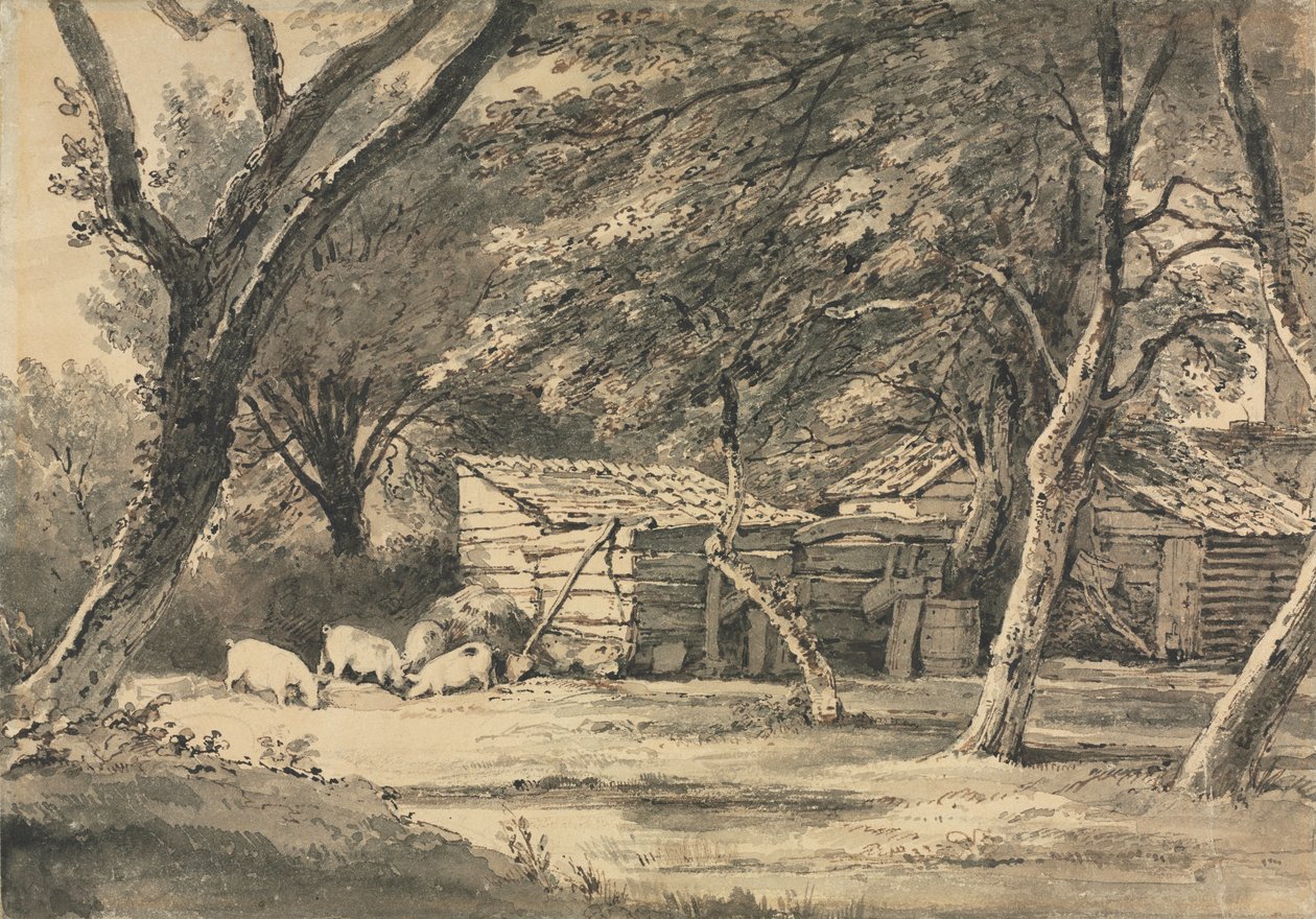 Farm with Pigs Foraging de Jean Daullé
