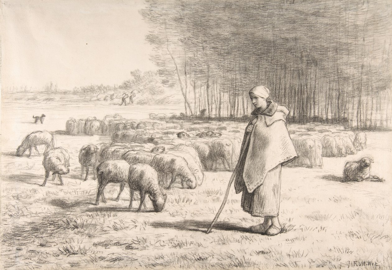 Una pastora con su rebaño de Jean Francois Millet