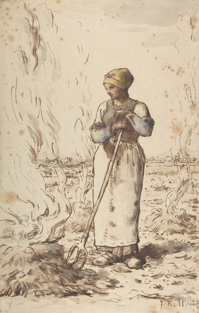 Una mujer quemando maleza, 1830-75 de Jean Francois Millet