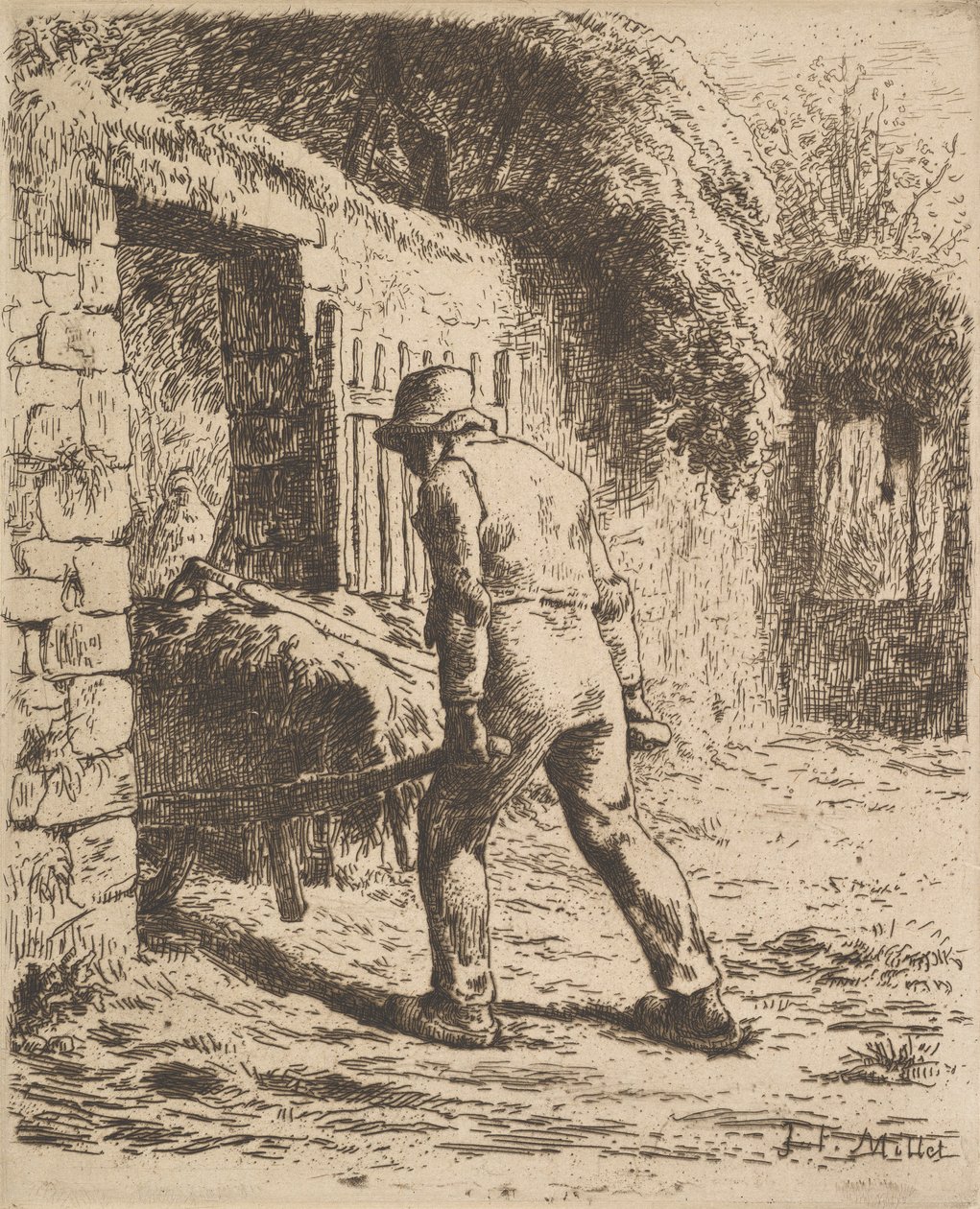 Campesino empujando una carretilla, 1855 de Jean Francois Millet