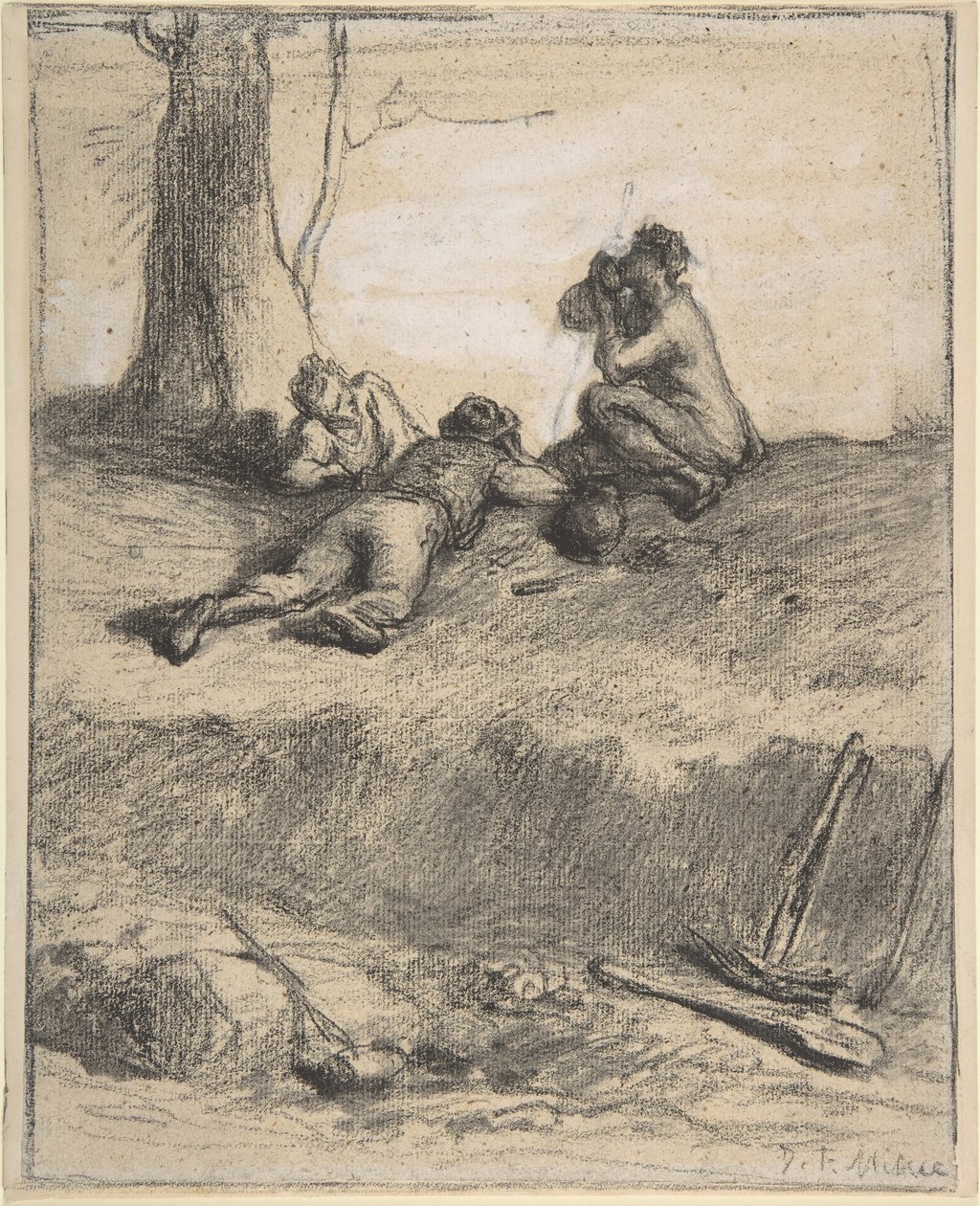 Trabajadores de carretera en el almuerzo, ca. 1850-52 de Jean Francois Millet