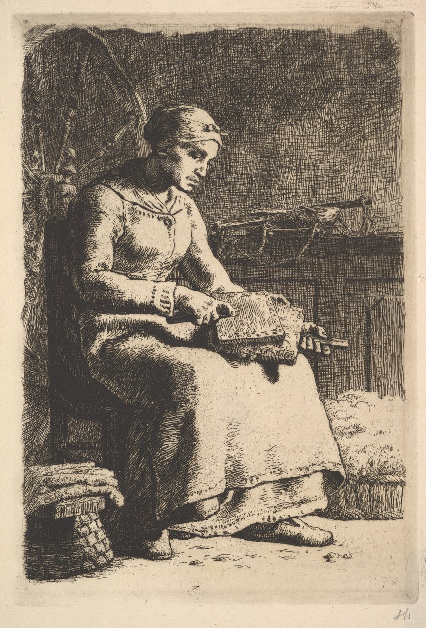 La cardadora de lana, 1834-75 de Jean Francois Millet