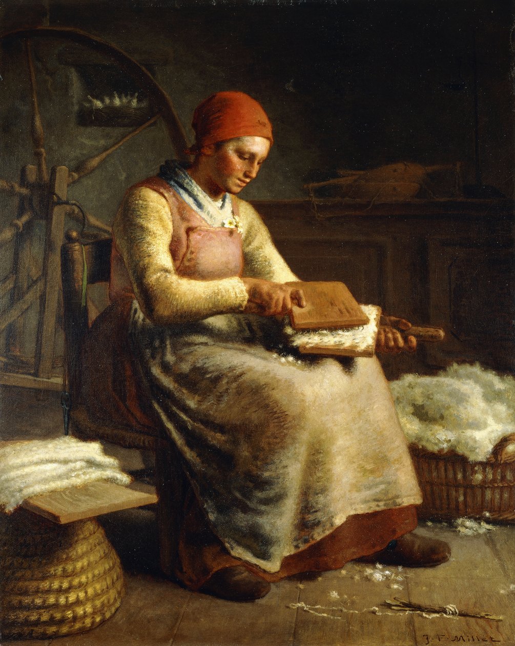 Mujer cardando lana de Jean Francois Millet