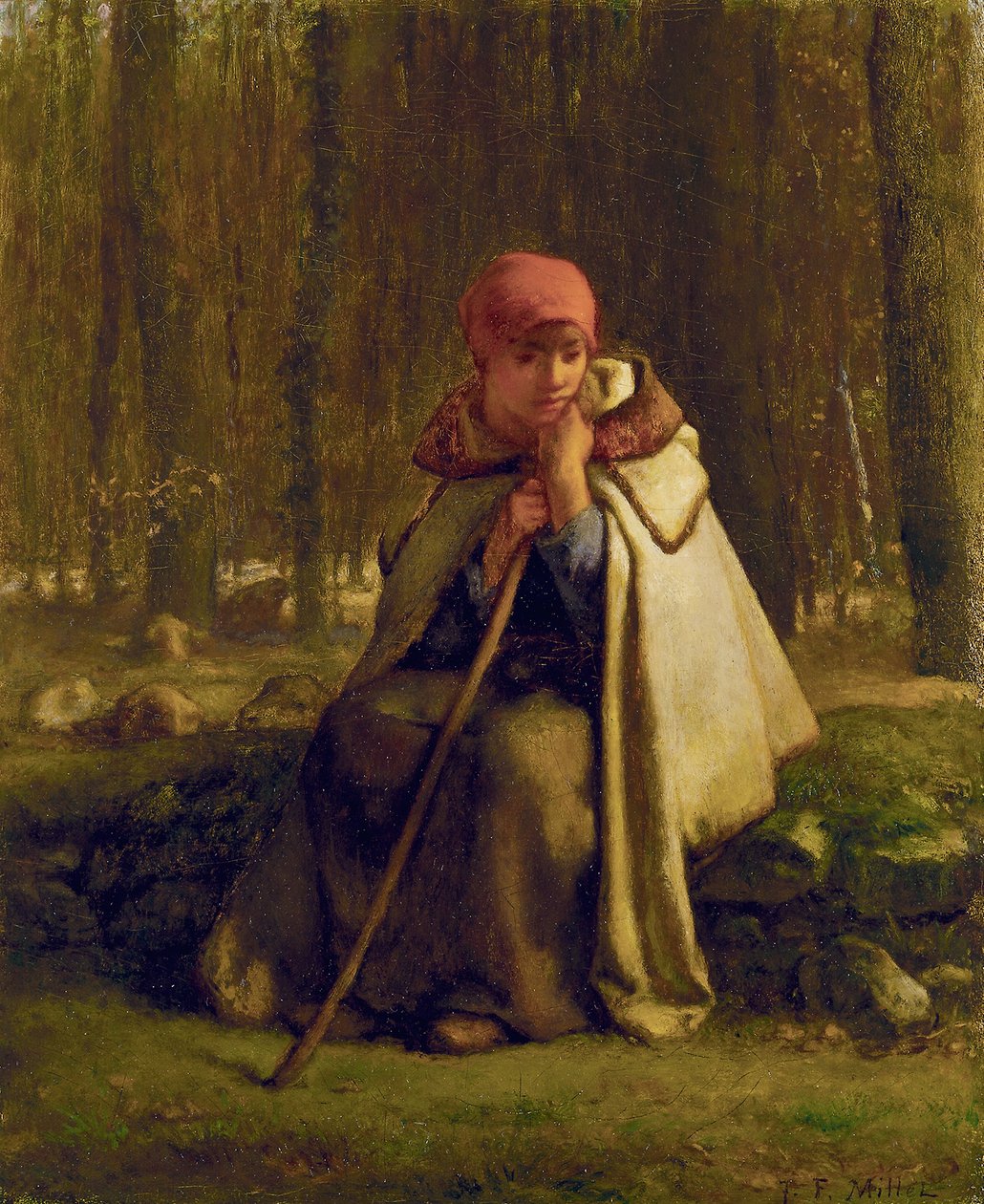 Francés:  Bergère assise Pastora sentada de Jean Francois Millet