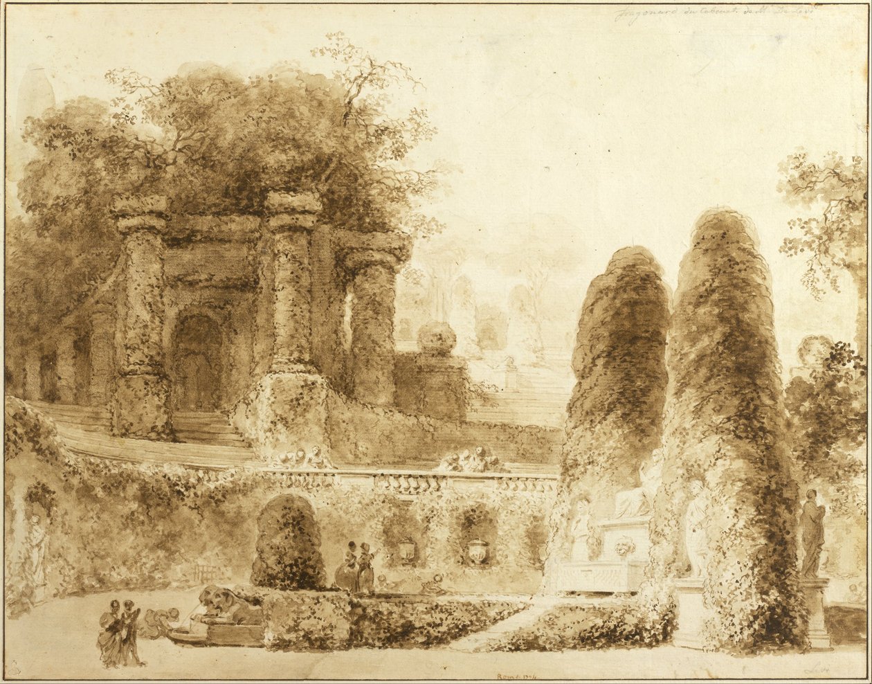 Parque romano con fuente, 1774 de Jean Honore Fragonard