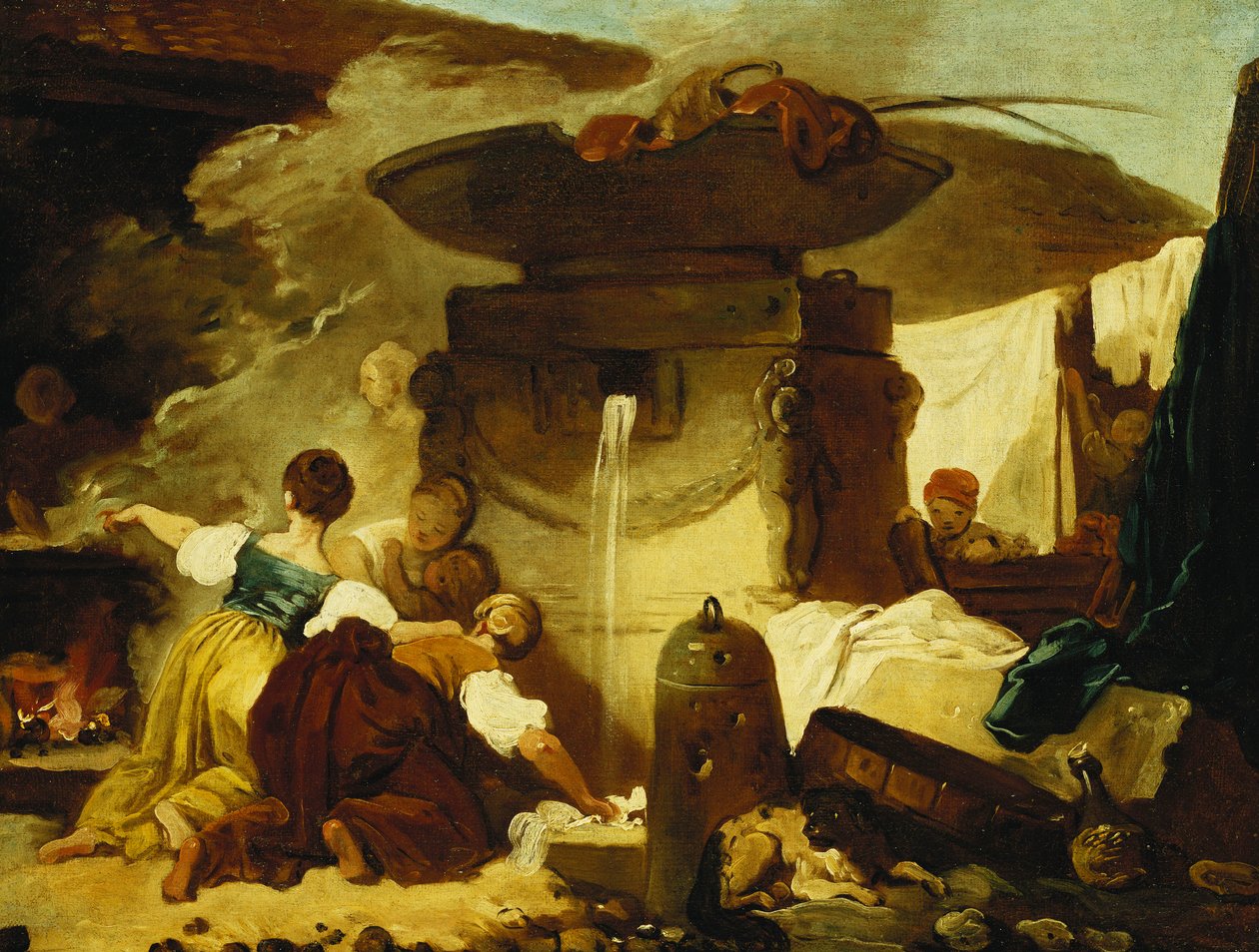 Las lavanderas en la fuente de Jean Honore Fragonard