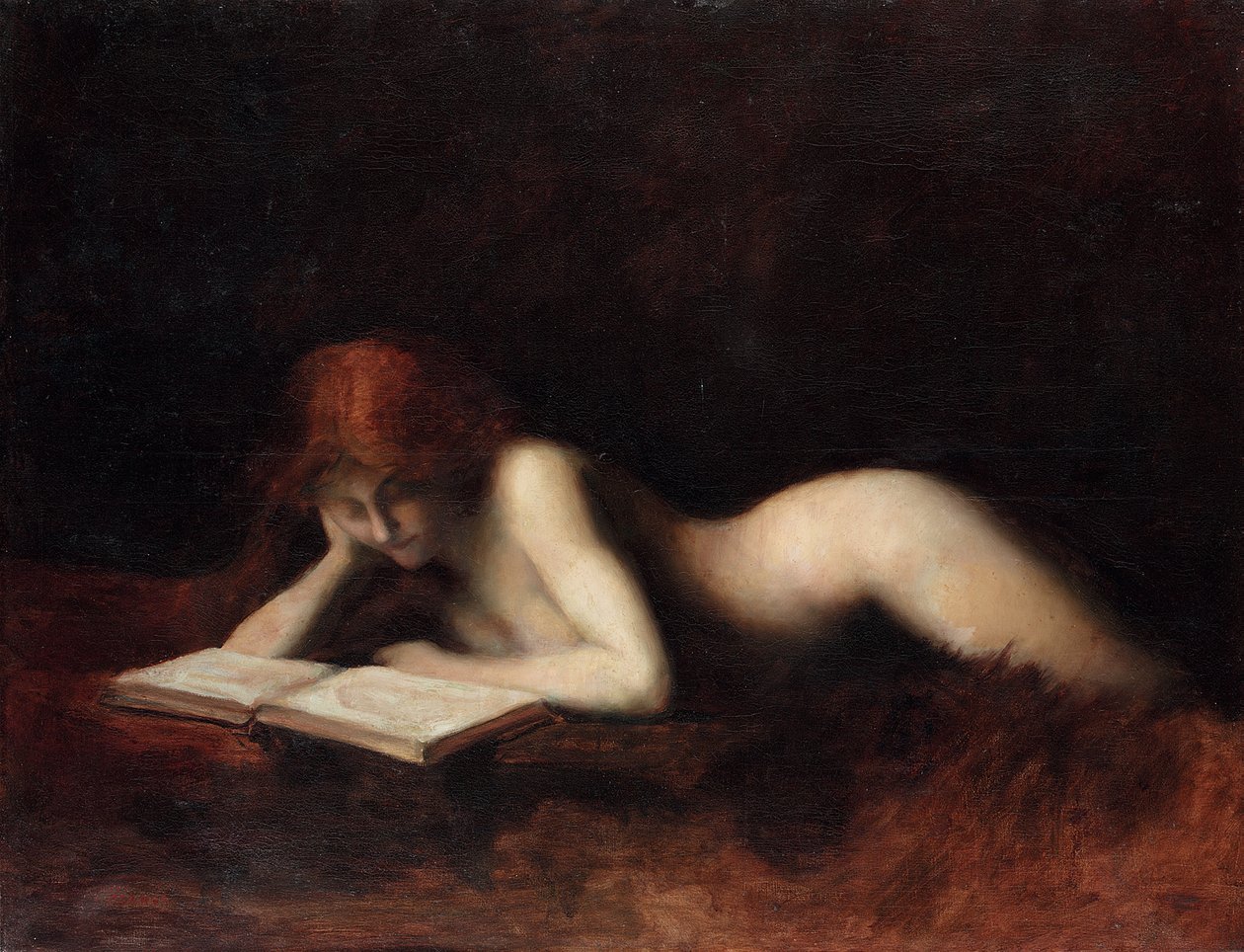 Mujer desnuda reclinada leyendo un libro de Jean Jacques Henner