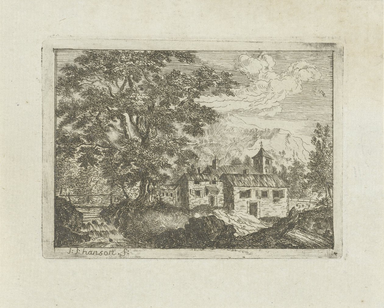 Casa fortificada por una cascada de Jean Joseph Hanson