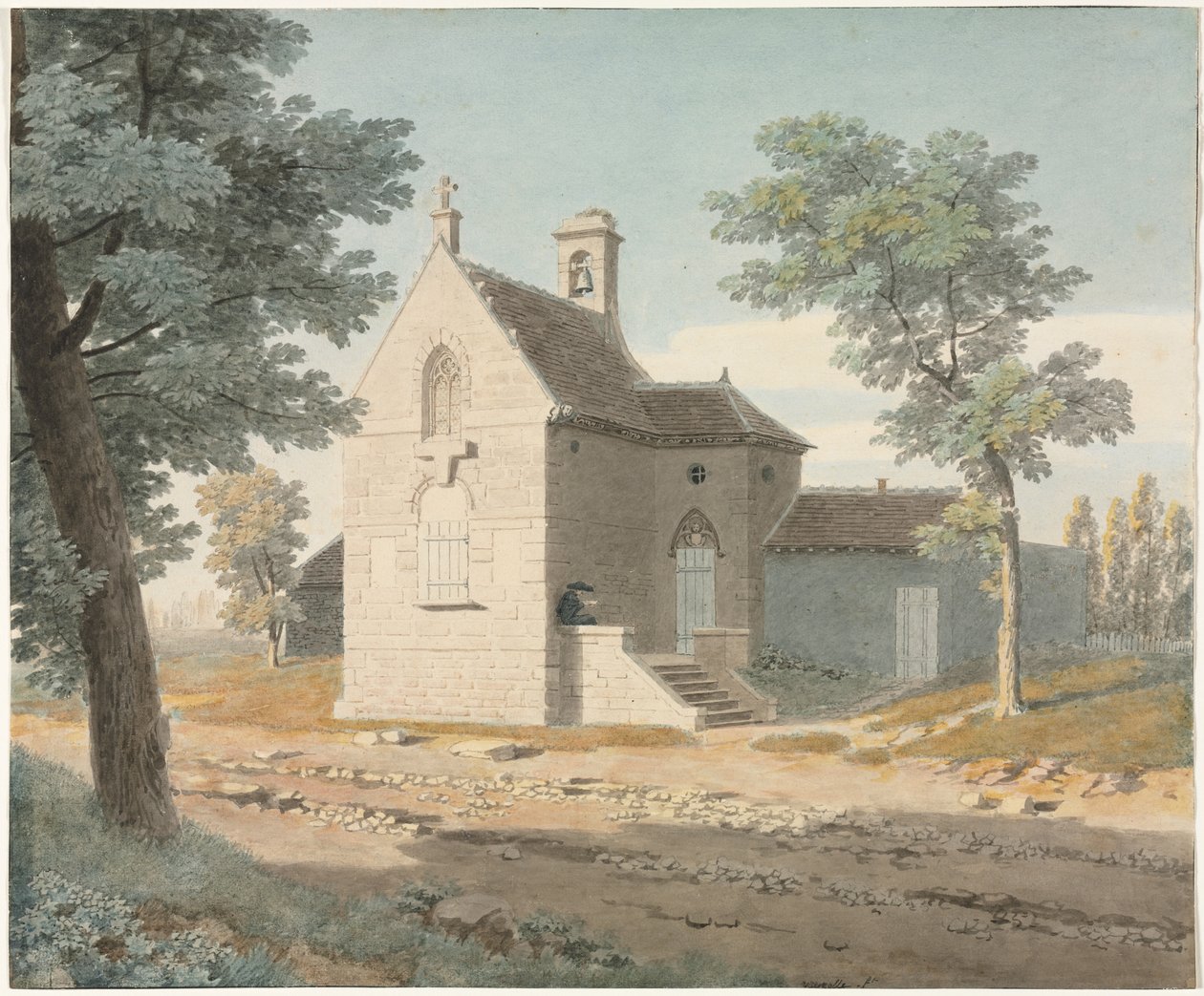 Iglesia junto a un camino, finales de 1700s-1800s de Jean Lubin Vauzelle