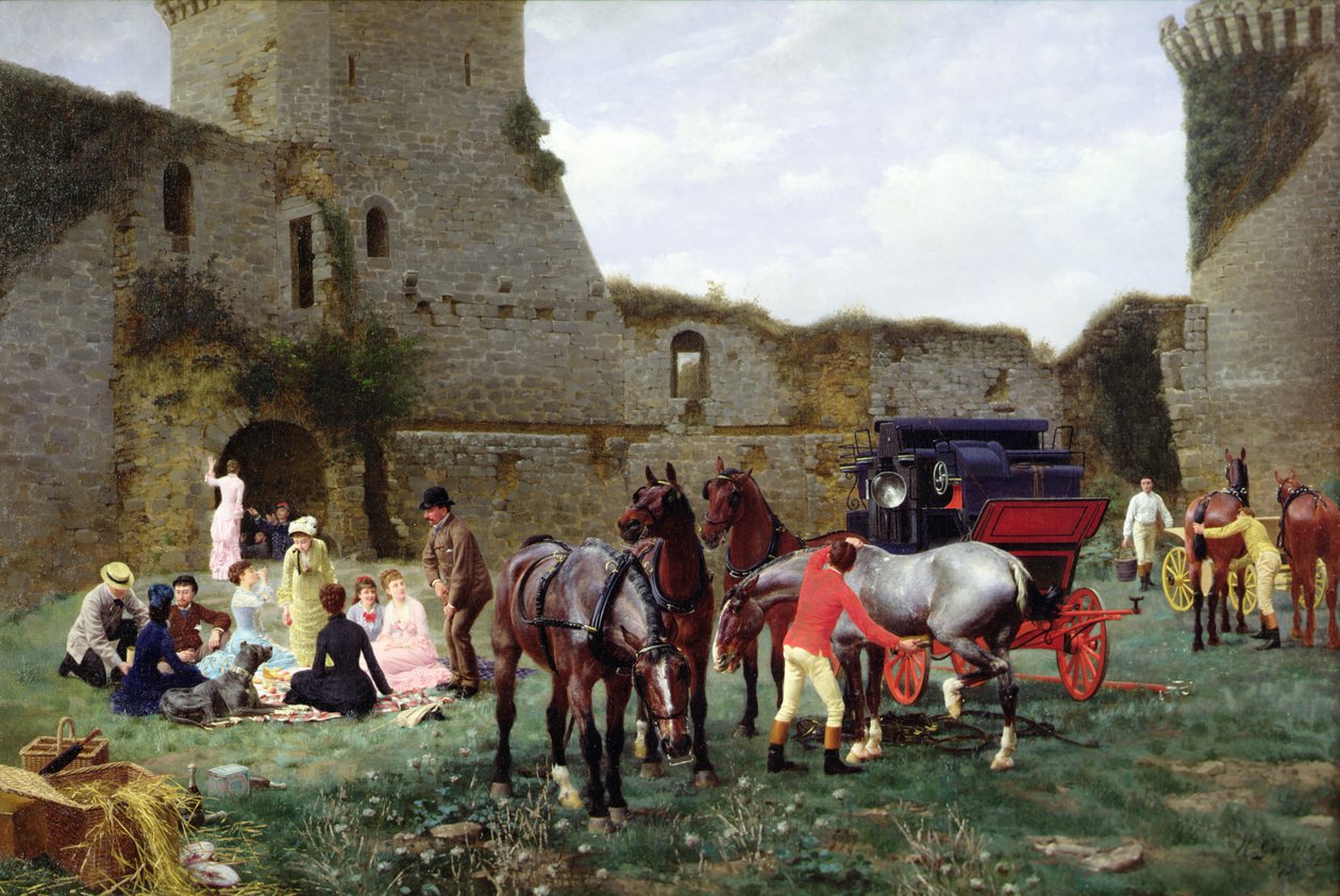 Almuerzo en las ruinas de Hunaudaye de Jean Richard Goubie