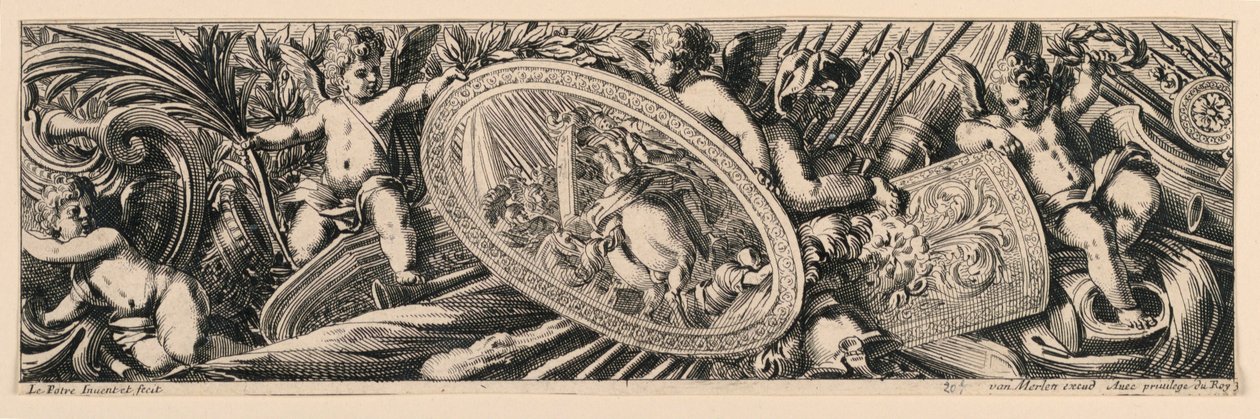 Friso: Trofeos de armas y putti de Jean le Pautre