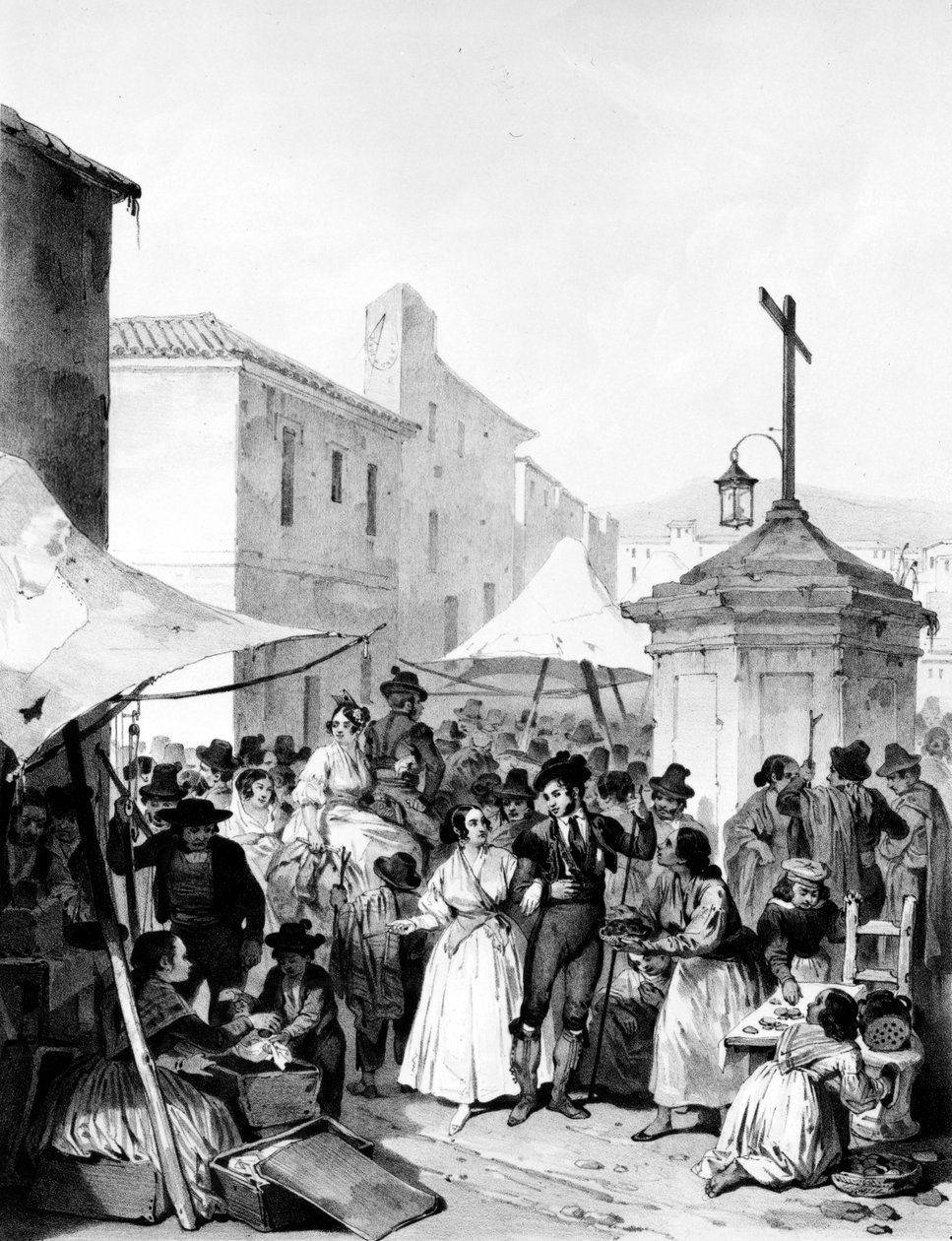 Feria de Mayrena, grabado por Bayot, 1842 de Jenaro Pérez Villaamil