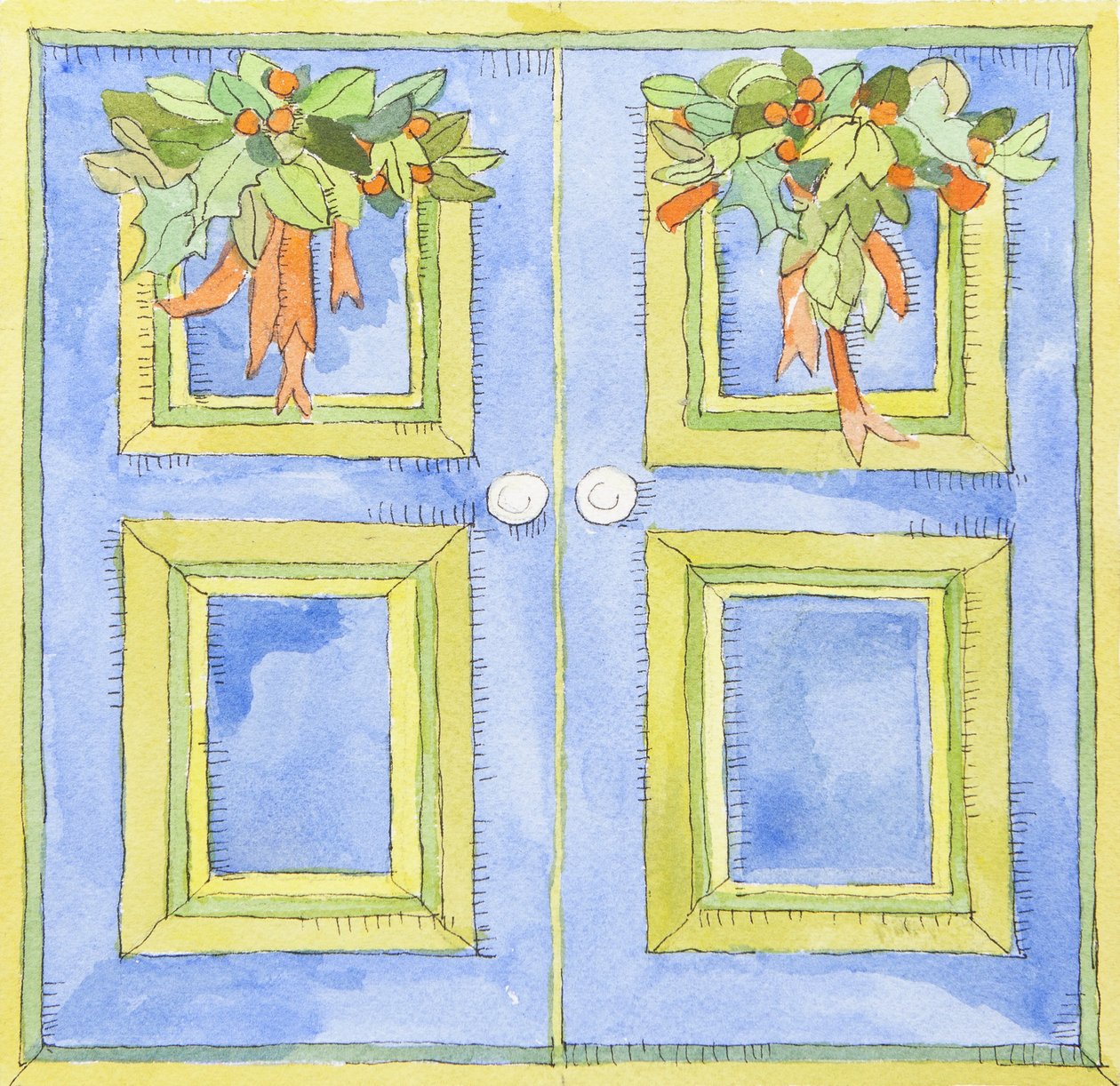 Puertas de armario navideñas (acuarela) de Jennifer Abbott