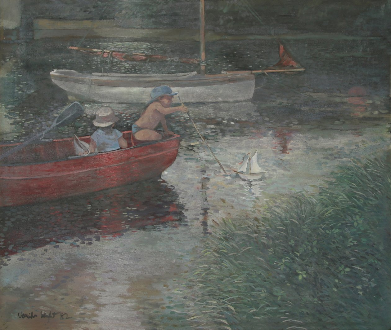Niños navegando en un yate (óleo sobre lienzo) de Jennifer Wright