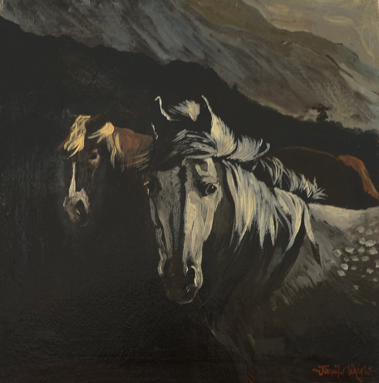 Ponis de montaña (óleo sobre lienzo) de Jennifer Wright