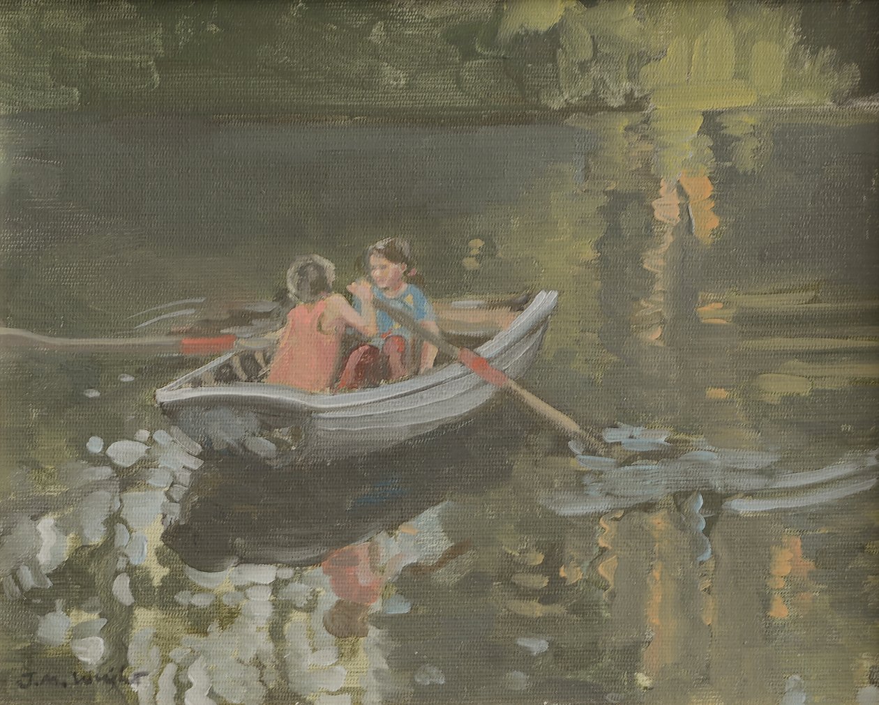 Salcombe Children Rowing (óleo sobre lienzo) de Jennifer Wright
