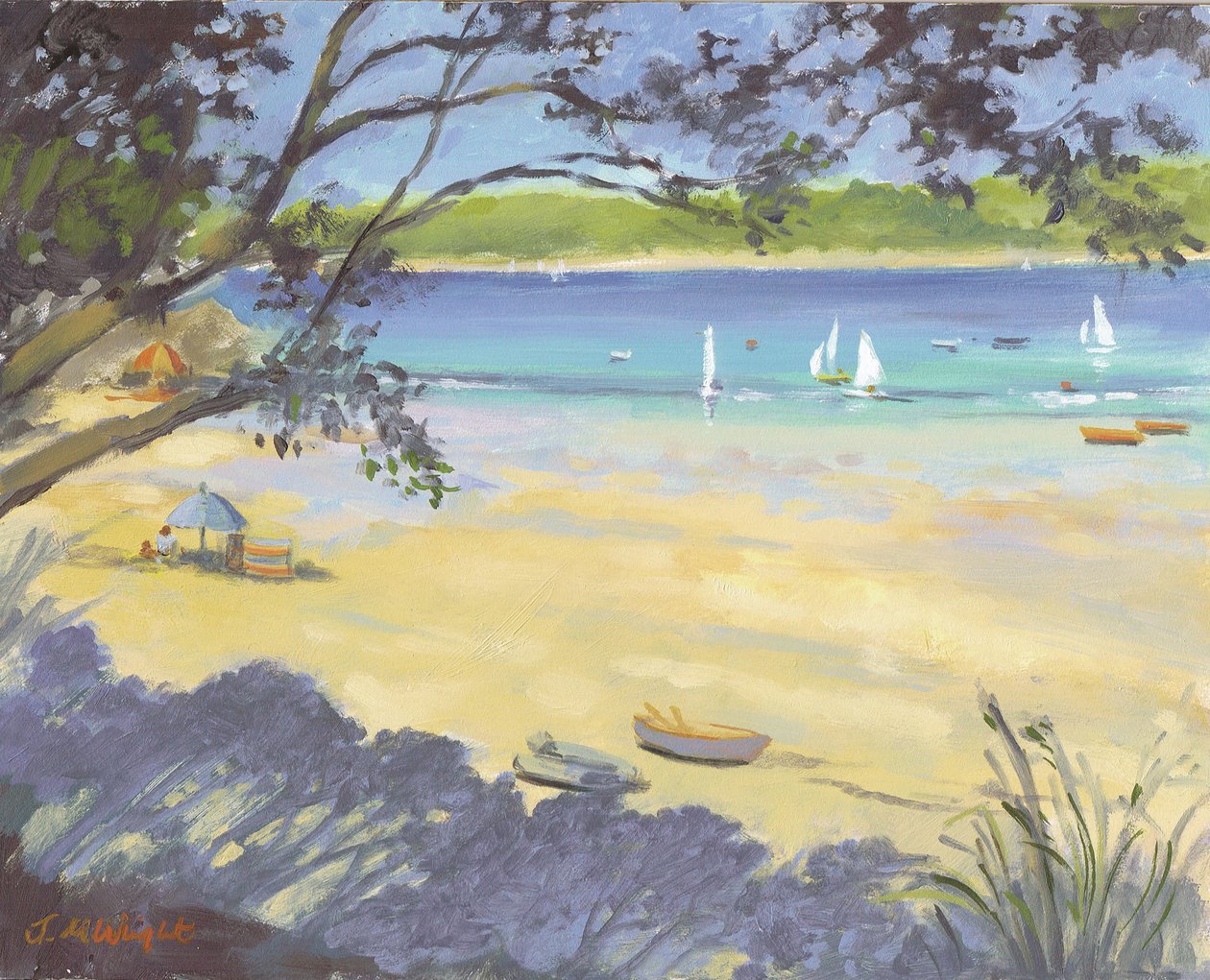 Salcombe Southsands Beach (óleo sobre lienzo) de Jennifer Wright