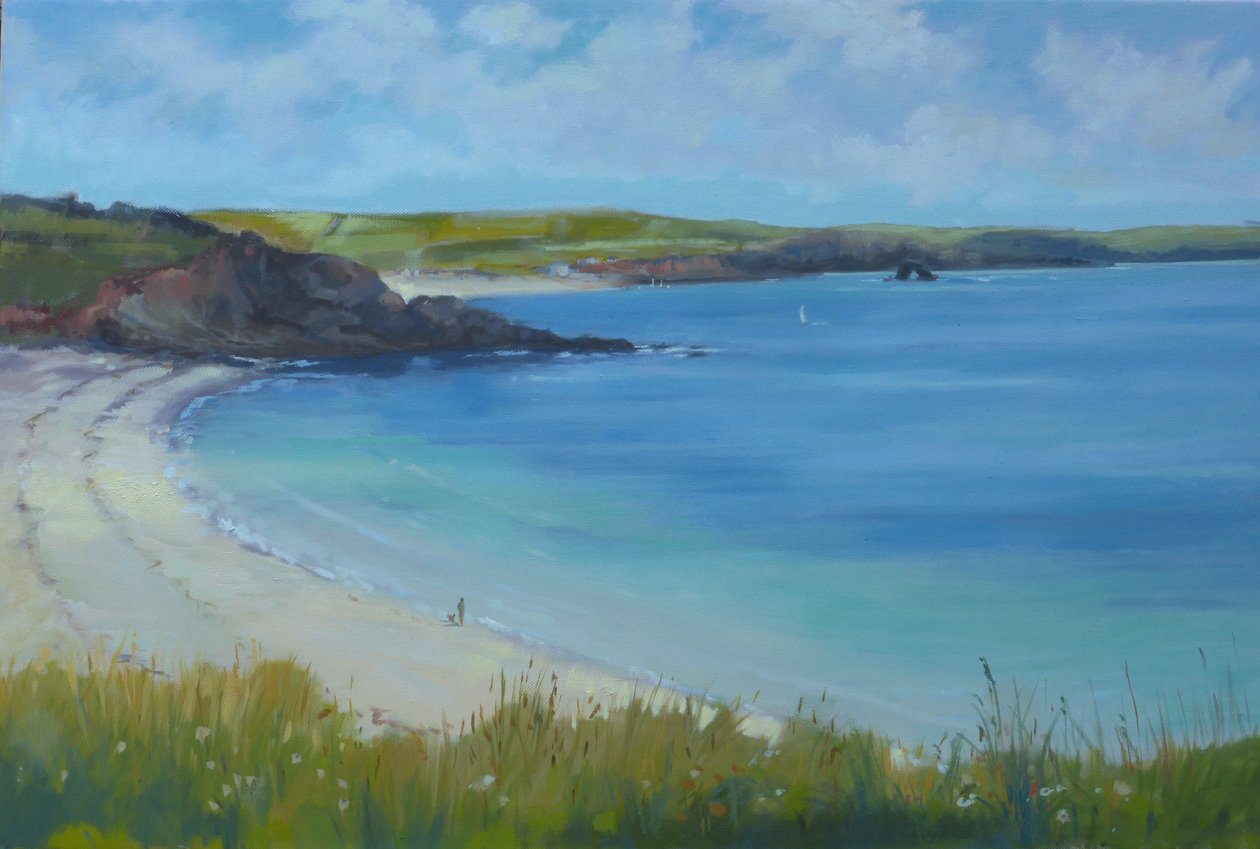Playa de Thurlestone, día de verano tranquilo, 2016 de Jennifer Wright
