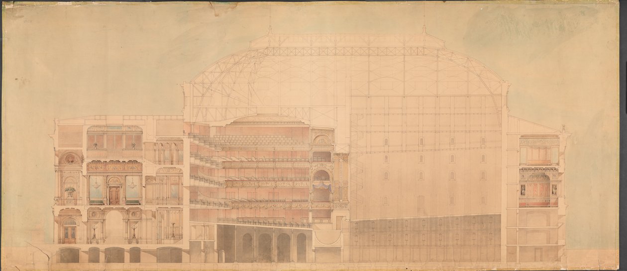 El Teatro Real 1874. Sección longitudinal de Jens Vilhelm Dahlerup