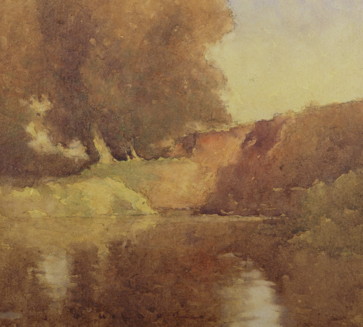 Vista de Árboles junto a un Arroyo de Jesse Jewhurst Hilder