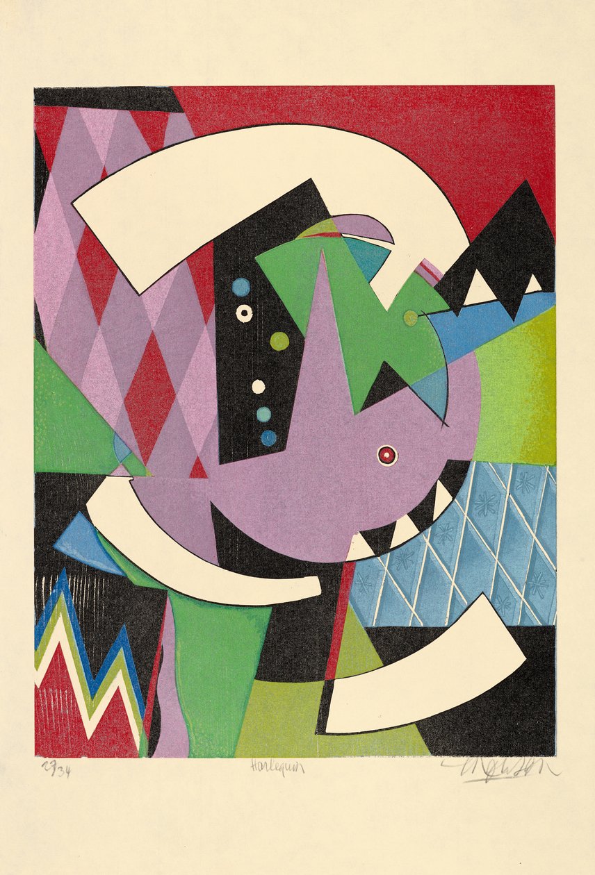 Harlequin, 2017 (xilografía) de Jim Monson