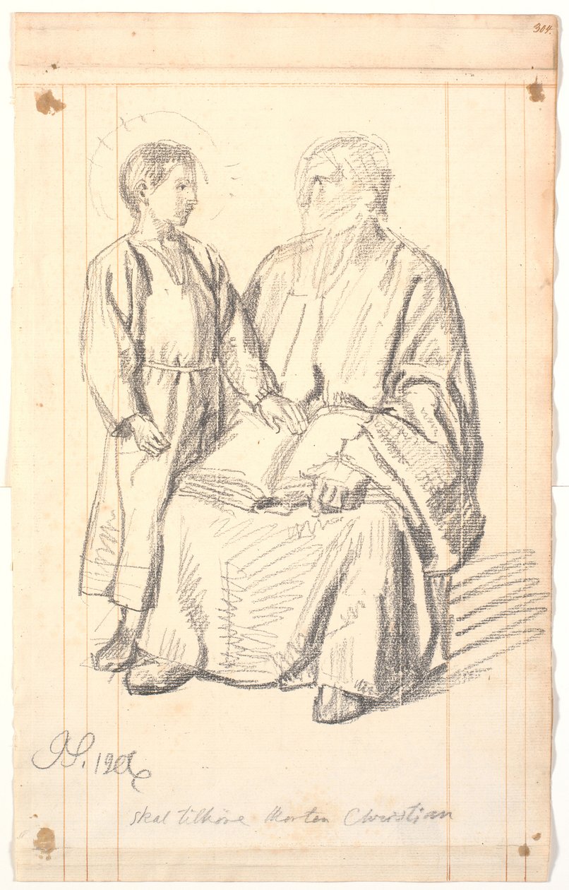 Estudio de figura de anciano sentado y niño de pie de Joakim Frederik Skovgaard