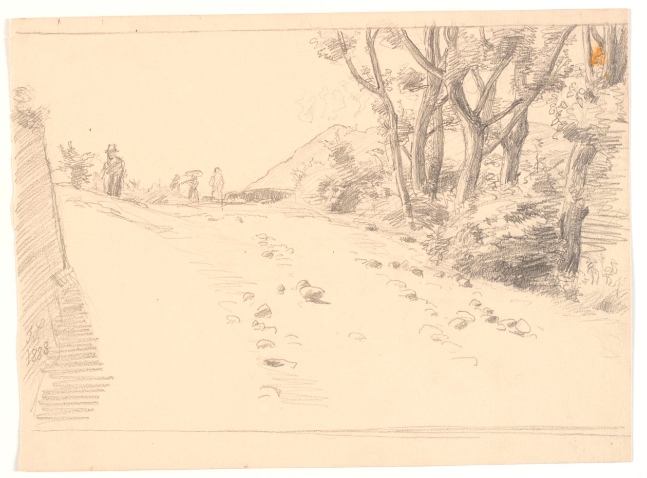 Paisaje italiano con un camino, a la derecha árboles de Joakim Frederik Skovgaard