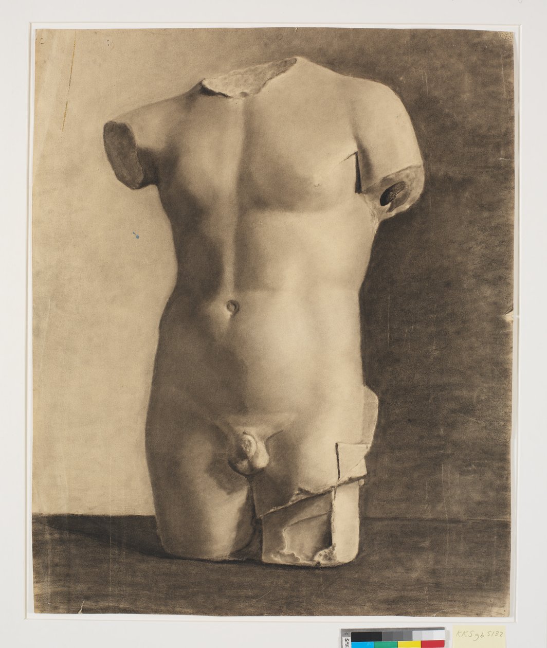 Dibujo después de yeso de torso juvenil antiguo de Joakim Frederik Skovgaard