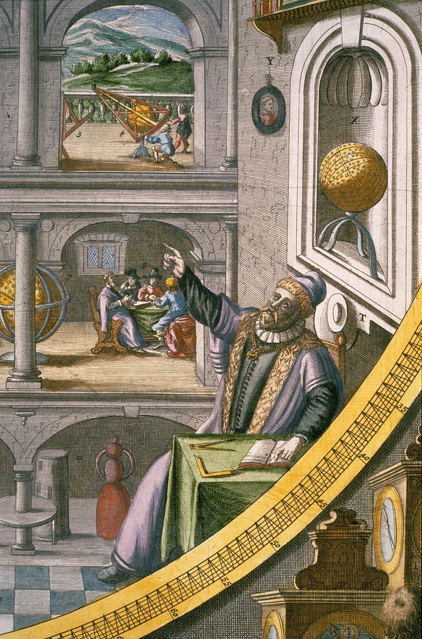 Tycho Brahe (1546-1601) a los 40 años, entre sus instrumentos astronómicos, del 