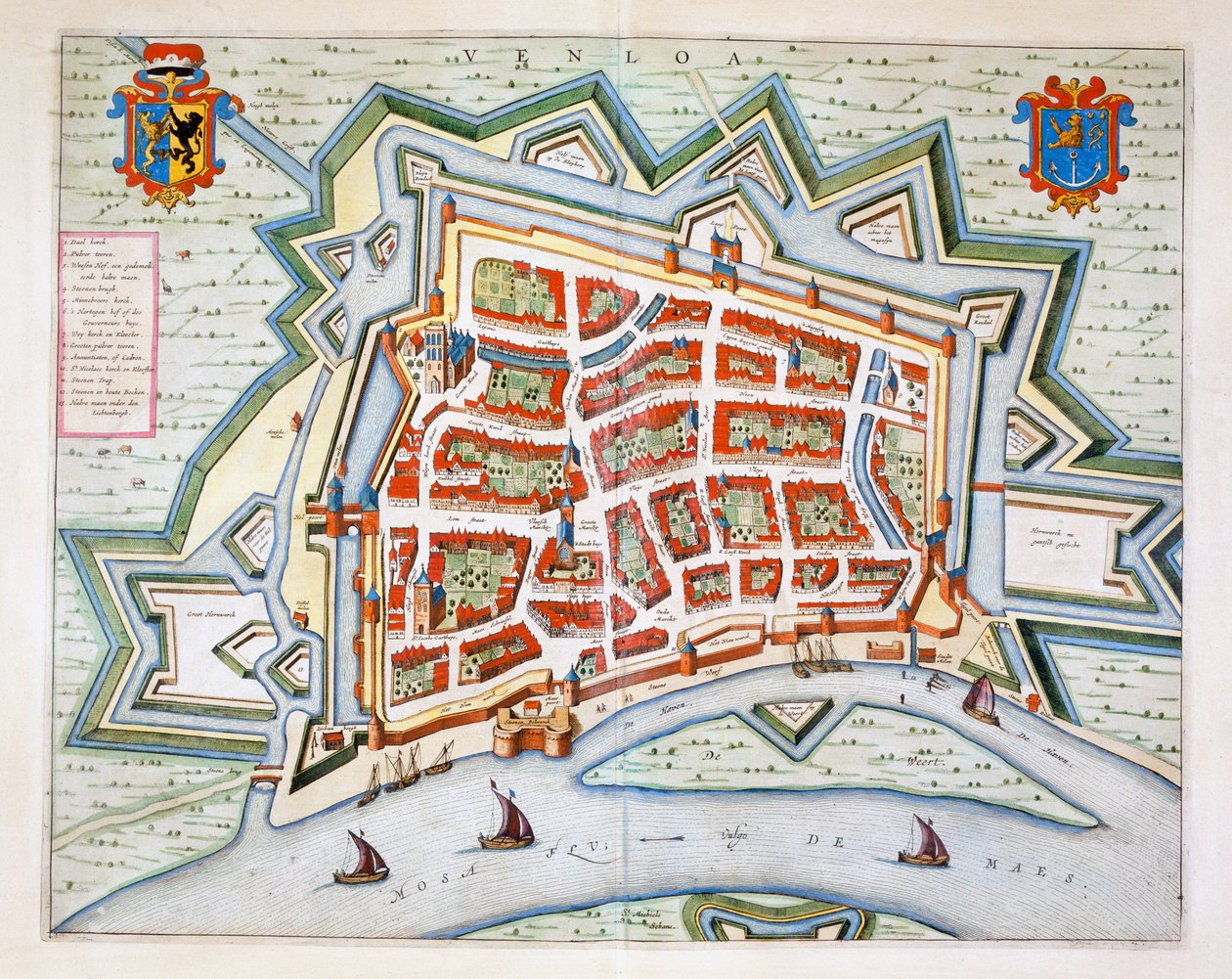 Venlo, 1649 (grabado coloreado a mano) de Joan Blaeu