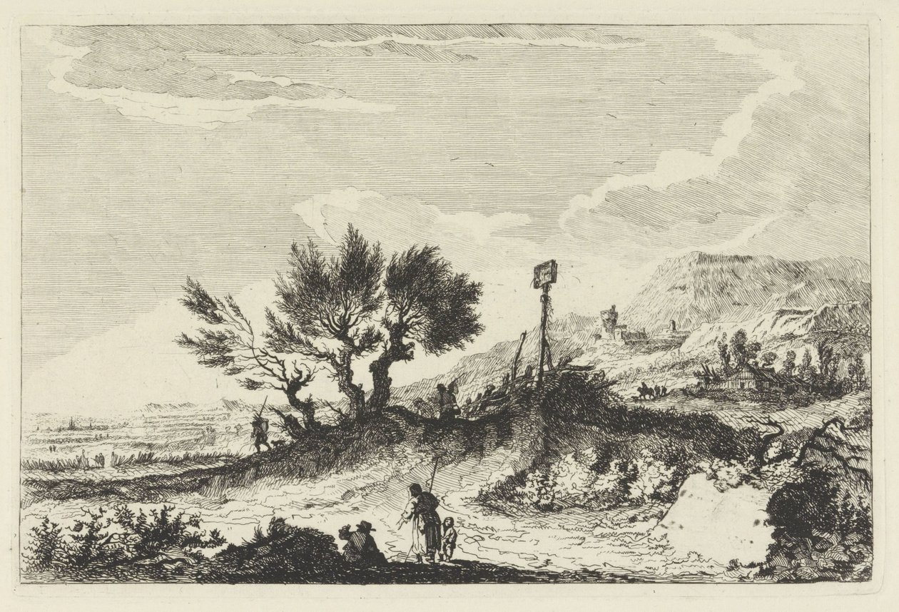 Paisaje montañoso con excursionistas. de Joannes Bemme