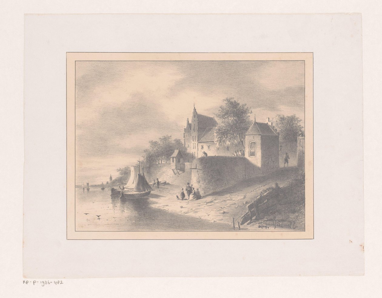 Paisaje urbano en un río de Joannes van Liefland (attributed to)