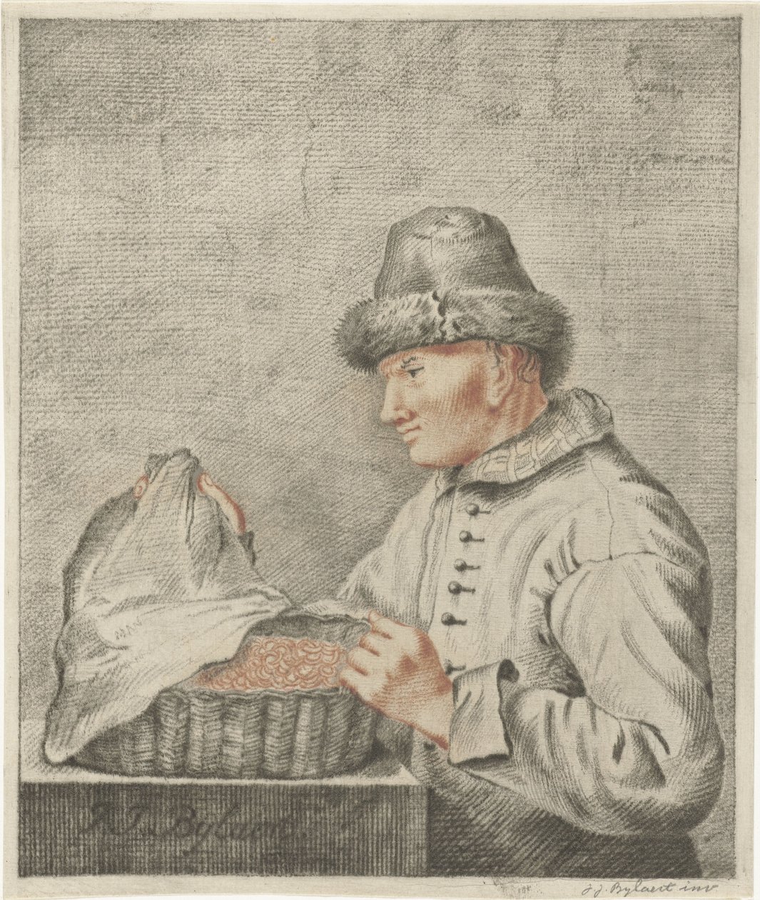 vendedor de camarones de Joannis Jacobus Bijlaert (signed by artist)