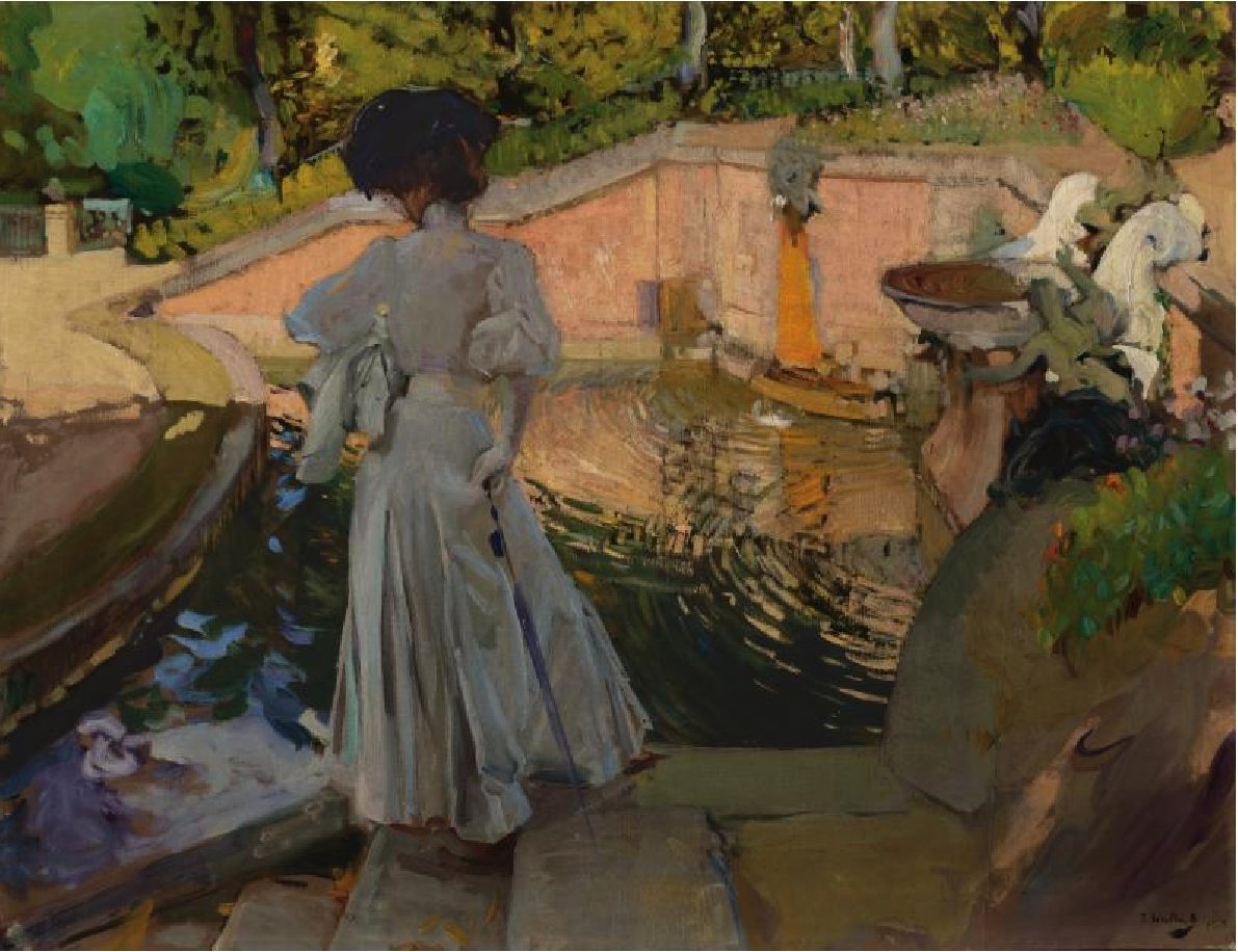 María mirando los peces. Granja de Joaquín Sorolla