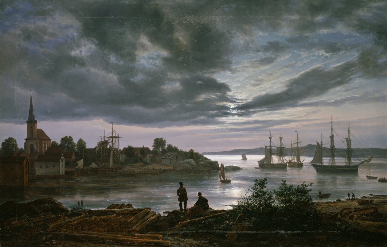 Larvik a la Luz de la Luna de Johan Christian Dahl