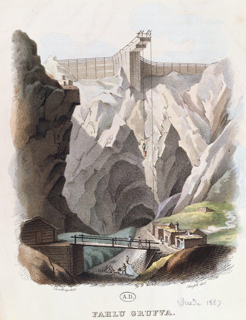 Mina de Cobre de Falun, 1827 (grabado) de Johan Gustaf Sandberg