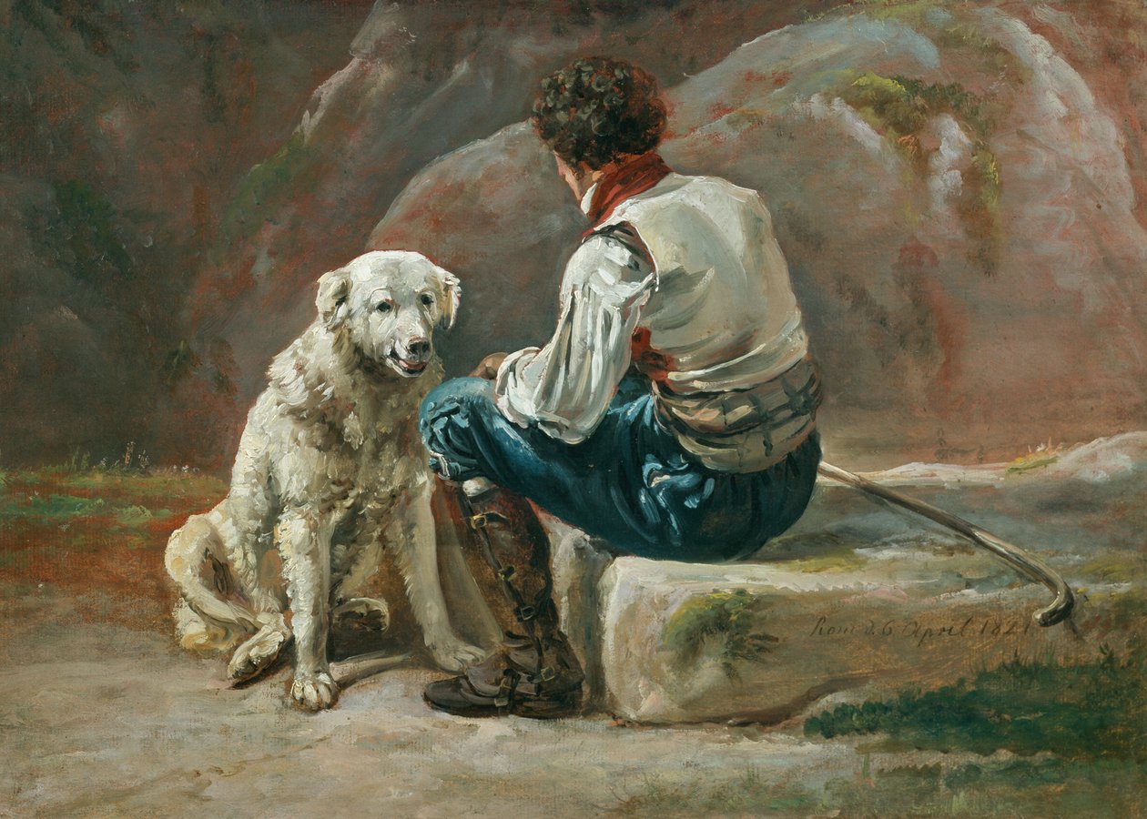Italiana con perro blanco de Johan Christian Dahl