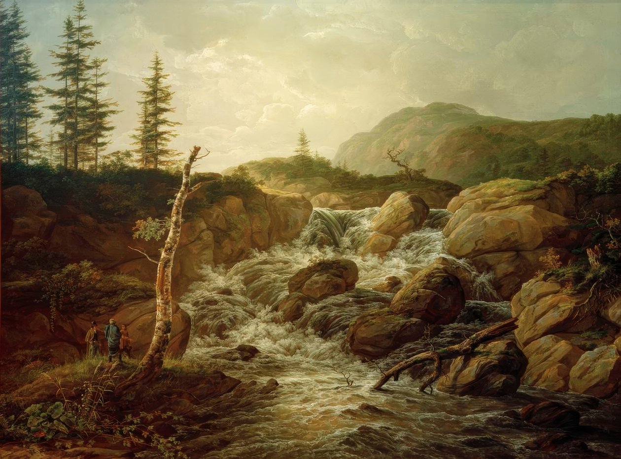 Paisaje nórdico con una cascada de Johan Christian Dahl