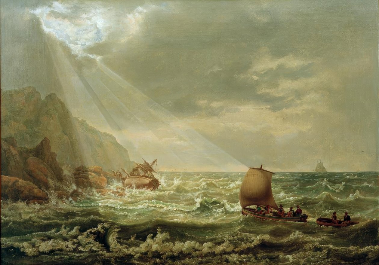 Naufragio en la costa rocosa de Capri de Johan Christian Dahl