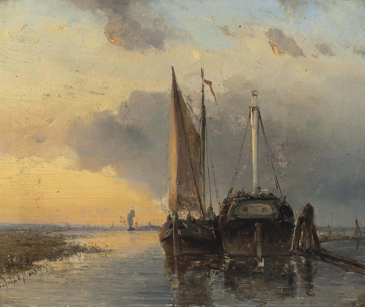 Puerto en un río holandés de Johan Jongkind